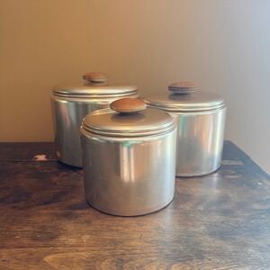 Vintage Mirro Pink Aluminum Canister Set 3 Piece Kitchen Storage Containers USA‎